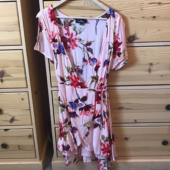Lulus Cherished Love Blush Pink Floral Wrap Dress Size Small - Picture 5 of 9